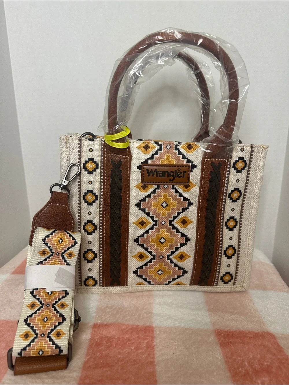 Wrangler Beige Brown & Yellow Geometric Tote